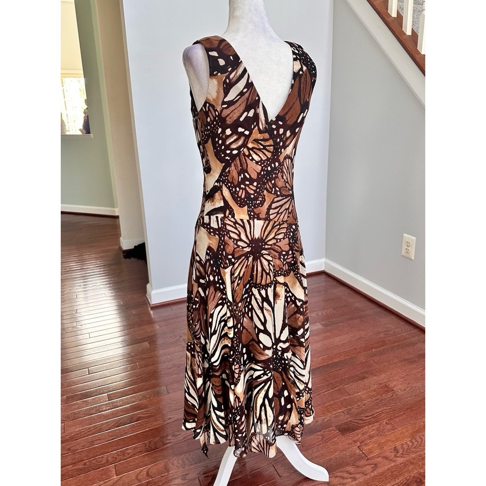 Vintage 2000s Evan Picone Brown Earth Tones Butterfly Asymmetrical Summer Dress - Picture 7 of 12